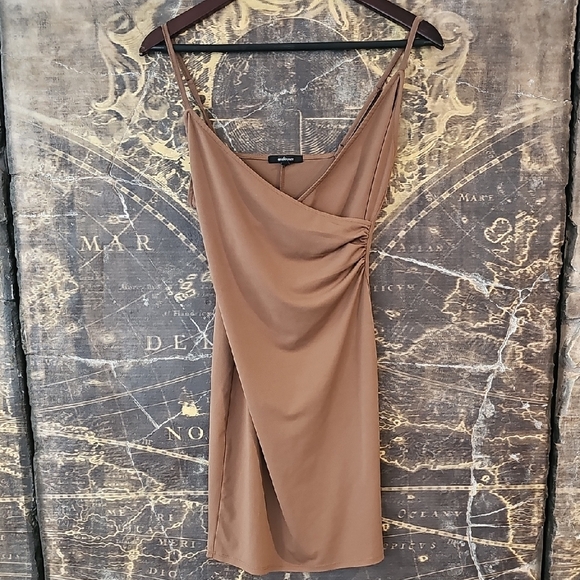 Ambiance Tan Slip Dress Plunge Neckline Cocktail - Picture 1 of 3